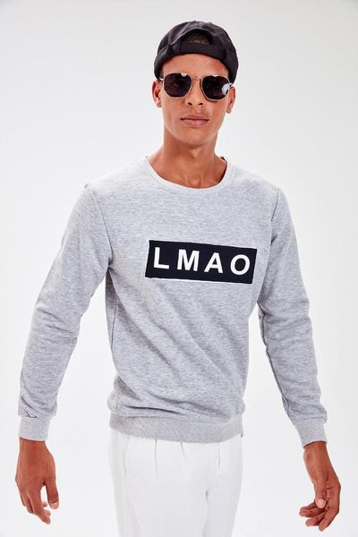 

trendyol gray new men 's printed bike collar sweatshirt tmnaw20sw0011, Black