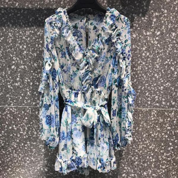 

zim lady brand temperament 100% silk printing flannel v-neck slim slimming jumpsuit pants, Black;gray