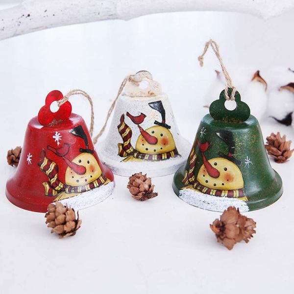 

bell decoration painted snowman santa claus christmas wrought iron big bell pendant