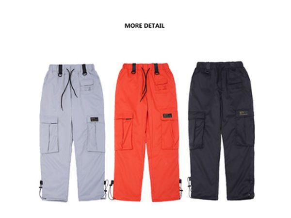 

mens seasons hip hop style street cargo pants loose straight long length male casual pants 3 colors, Black