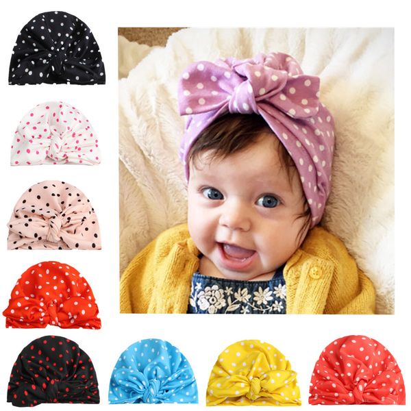 

kids designer hats infant polka dots printed cotton caps rabbit ears knotted hat bandanas baby girl hair accessories children turban cap, Slivery;white