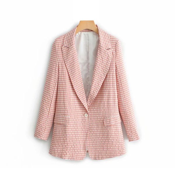 

long sleeve jackets girls suits set chic 2019 fashion women pink plaid blazer suit office ladies elegant notched collar blazers, White;black