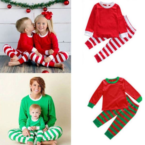 

brand new christmas toddler baby boy girls christmas long sleeve tshirt + striped pants legging sleepwear pajamas set, White