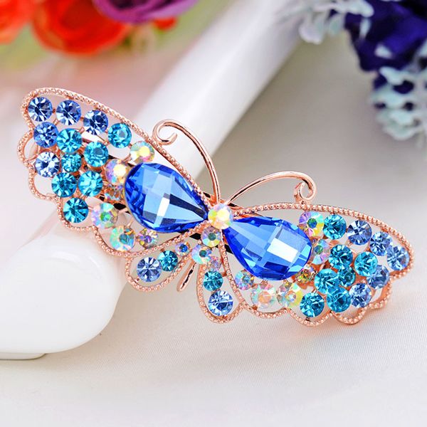 

champagne/blue/purple/white crystal rhinestone butterfly hairpin barrette hair clip girls hair accessories styling tool, Golden;silver