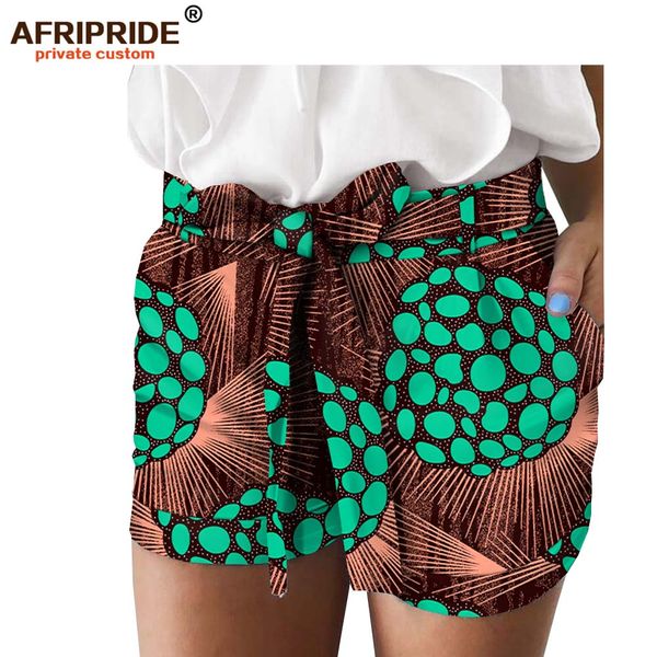 

2019 african print summer shorts for women afripride women casual shorts with pocket belt a1821005, Red