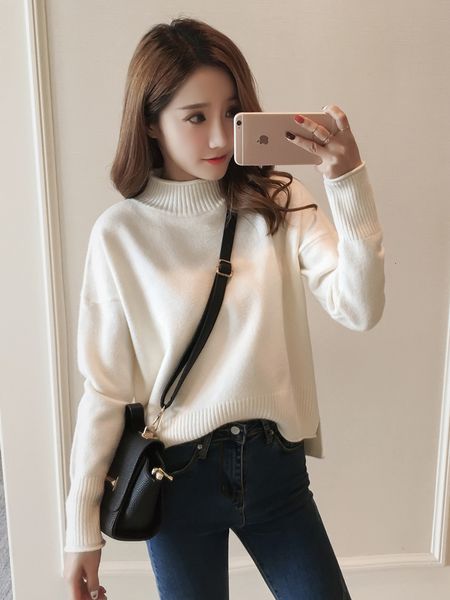 

2019 half high lead sweater woman easy pullover knitting all-match. rendering unlined upper garment western style student, White;black