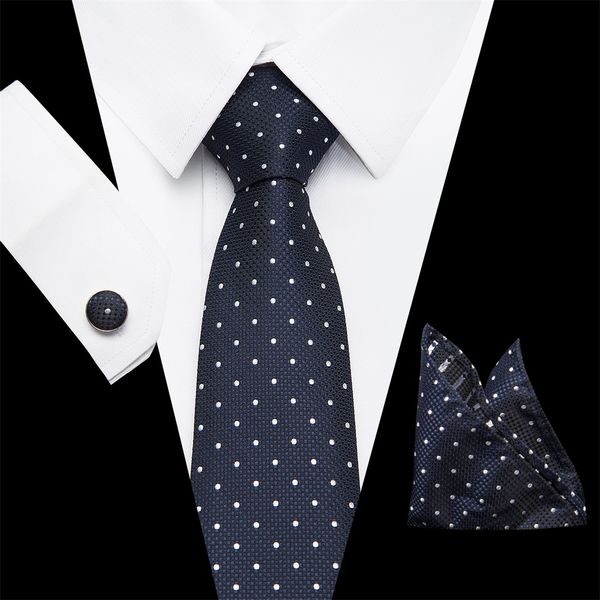 

new arriving solid &dot tie set luxury blue neck tie hanky cufflinks set hi-tie silk business wedding party ties for mens, Blue;purple
