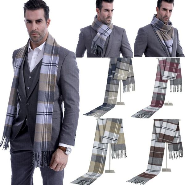 

men fine soft thermal scarf check plaid warm winter shawl neck wrap long scarf a birthday christmas gifts, Blue;gray