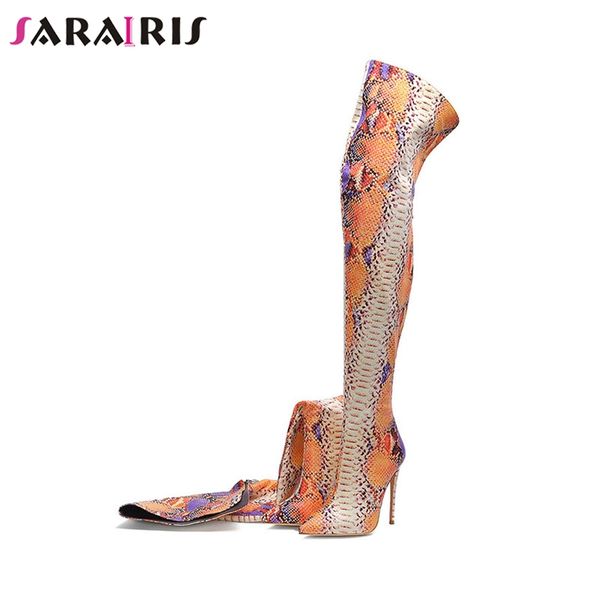 

sarairis new arrivals large size 34-45 2019 thin high heels over the knee boots woman shoes pointed toe shoes woman boots, Black