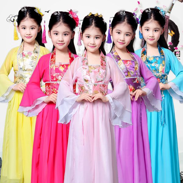 

2019 traditional chinese dance costumes for girls children ancient fairy han tang dynasty qing hanfu dress child kids dwy1312, Black;red
