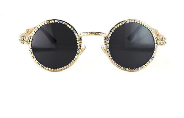 

2020 round sunglasses steampunk metal frame rhinestone clear lens retro circle frame sunglasses, White;black