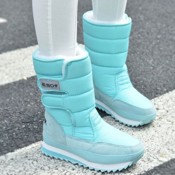 

winter snow boots for woman fashion mix colors plush flat mid-calf boots causal sweet waterproof shoes woman chaussures, Black