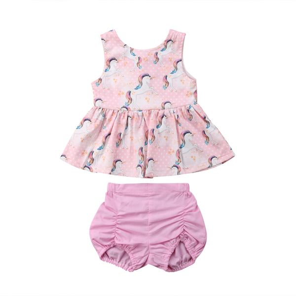 

2PCS Toddler Kids Baby Girls Clothes Unicorn Tops Dress Shorts Pants Outfits Infant Baby Girl Sleeveless Short