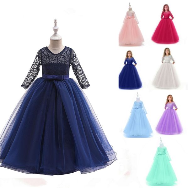 

4-14yrs kids girls long white lace flower party ball gown prom dresses kids girl princess wedding children first communion dress le231, Red;yellow