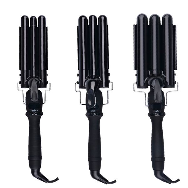

19mm 22mm 25mm lcd digital perm ceramic triple barrels deep curler wave curly hair waver roller fast heating curling iron glove