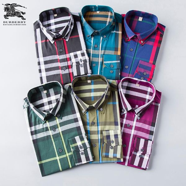 

2020 fashion brand designer shirt men's plaid skirt shirt long sleeves fit for street wear plaid casual button men's wear#076, White;black