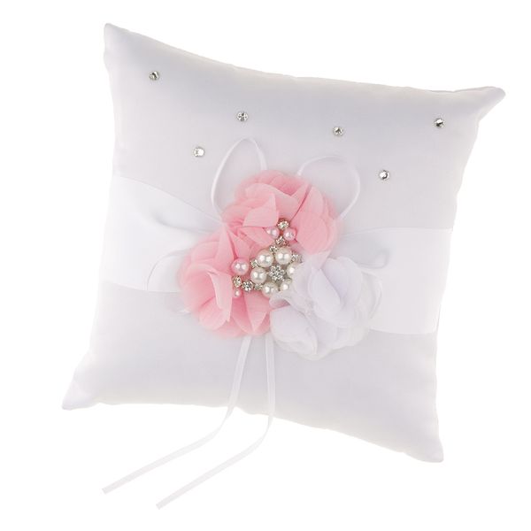 

satin bowknot diamante wedding square ring pillow cushion blue pink white 20x20cm
