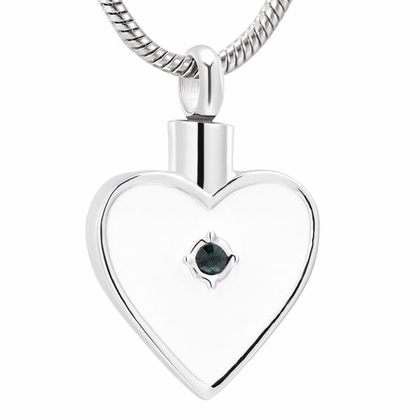 

ijd10029 inlay green zircon & white enamel heart stainless steel cremation urn necklaces that hold human ashes keepsake pendant, Silver