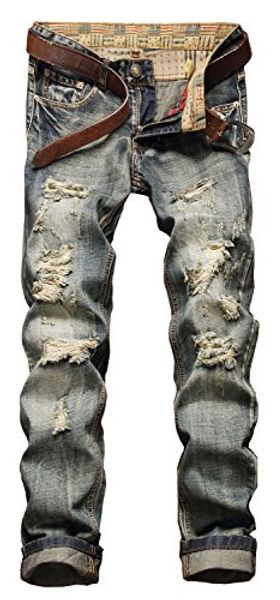 

nitagut men's ripped slim fit tapered leg jeans, Blue
