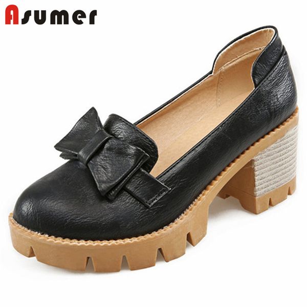 

dress shoes asumer 2021 arrive pumps women round toe bowknot single fashion simple high heels platform woman black