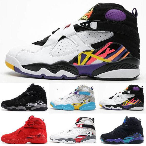 

2020 8 valentine's day red basketball shoes 8s aqua chrome countdown pack mens athletics sneakers, Black