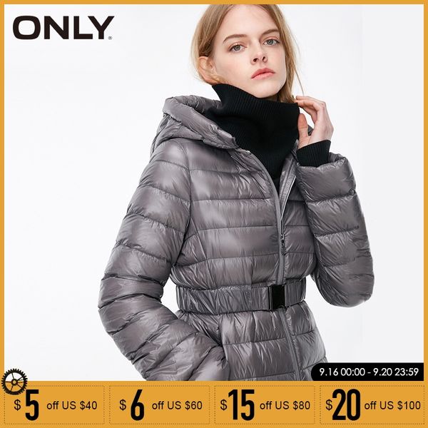 

only bright face women's cinched waist hooded 95% duck down jacket coat| 118312599, Tan;black