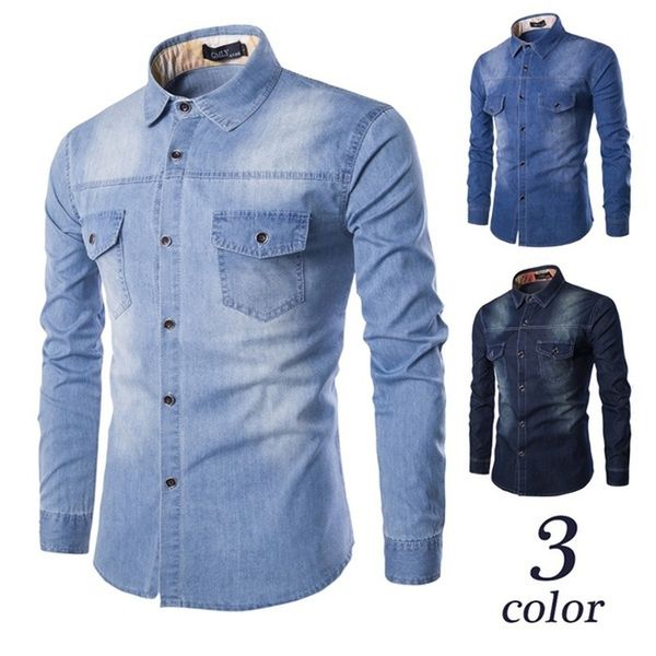 

zogaa men long sleeve denim shirt mens casual dress male jean shirts street wearing 2019, White;black