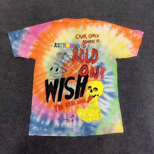 

version summer style tie dyeing cactus travis scott astroworld sicko t shirt men women aw short sleeve fashion cotton tees, White;black