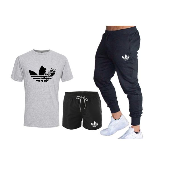 

summer 2019 men's t-shirts sets + two-piece pants casual tracks sets new man casual t-shirt fitness gyms pants men, Gray
