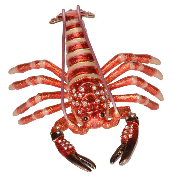 

lobster enameled jeweled box inlaid crystal marine life trinket box pill box lobster figurine nautical gifts, Black;white