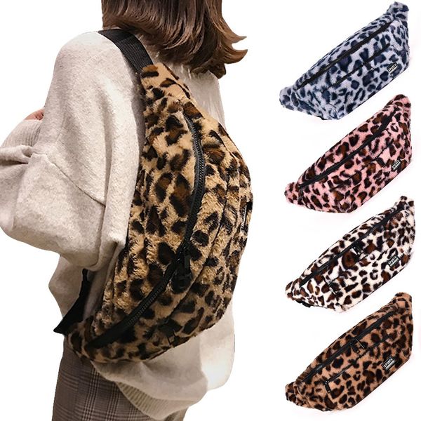 

female belt new brand fashion women leopard plush waist bag women large capacity crossbody bag chest bags fanny pack for