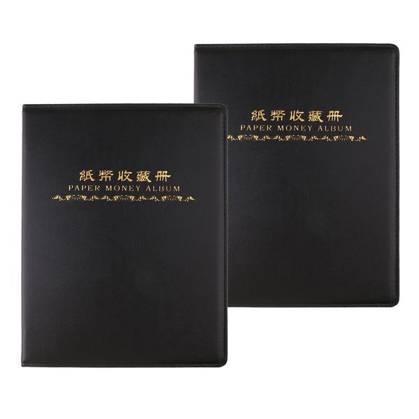 

2pcs 60 pockets paper money collection album leather bill notes book holder black