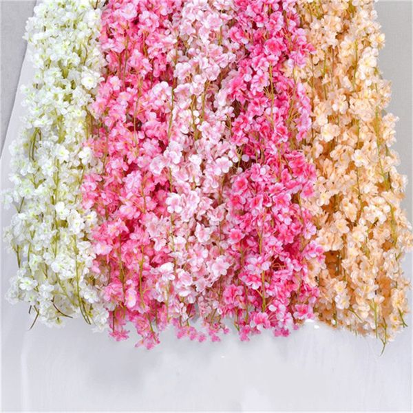 1,8 m künstliche Kirschblütenrebe aus Seide, Sakura-Kirschblütenrebe, Hochzeitsbogen-Dekoration, Kirsch-Rattan-Party-Wandbehang-Dekoration