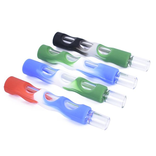 Mais novo colorido Silicone pirex de vidro Bong Dugout Uma Hitter fumar tubo portátil antiderrapante design inovador para cigarro de tabaco ferramenta DHL