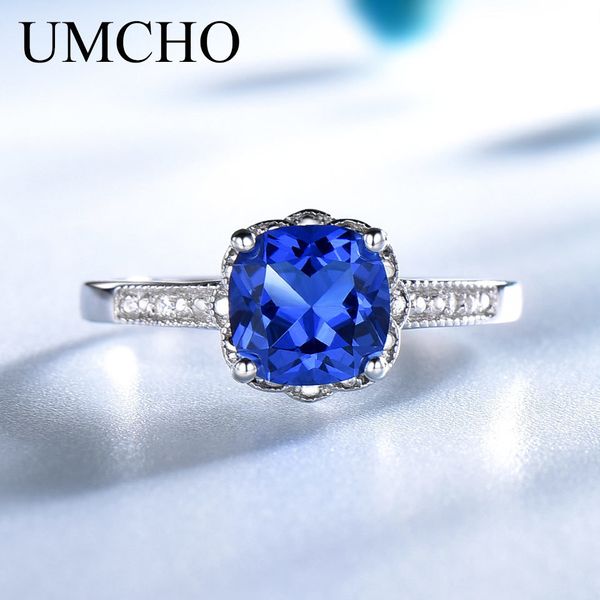 

umcho romantic flower created blue sapphire statement rings 925 silver jewelry for women wedding engagement gifts fine jewelry t190702