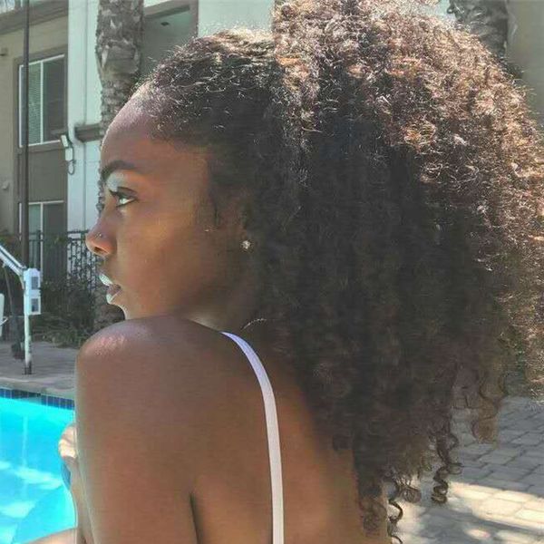 

afro kinkys curly human hair ponytail kinky curly clip in closure drawstring hair ponytail extensions natural black 140grams (12inch)