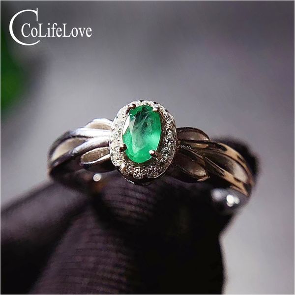 

colife jewelry 925 silver emerald ring for daily wear 3*5mm natural emerald ring fashion gift for woman sterling silver, Golden;silver