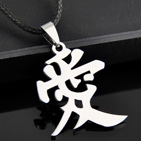

wholesale 10pcs/lot fashion jewelry lovers silver tone stainless steel chinese character love charms pendants couple necklaces gift st12