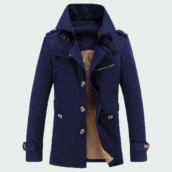 

winter men coat fashion fleece lined thick warm woolen coats autumn overcoat male wool blend jackets men's brand clothing ml230, Black