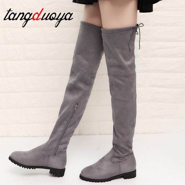 

2019 fashion shoes over-the-knee autumn winter boots stretch strap boots keep warm high women round toe down fur ladies, Black