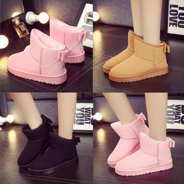 

new winter snow boots korean version of the wild women's shoes flat short tube student boots plus velvet bread shoes, Black