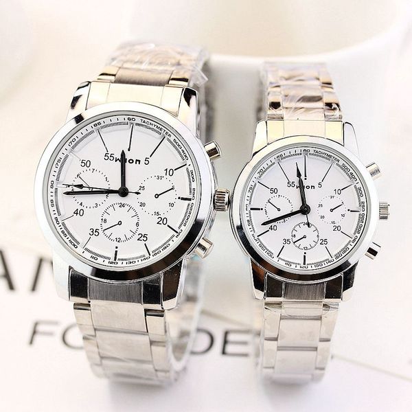 

new fashion steel belt men's watch casual waterproof couple watch men's trend women's quartz, Slivery;brown