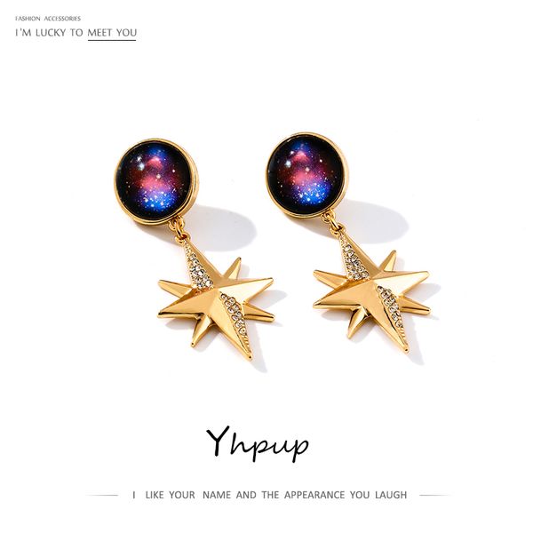 

yhpup romantic starry sky spike star geometric dangle earrings gold s925 earrings for girl birthday party gift new, Silver
