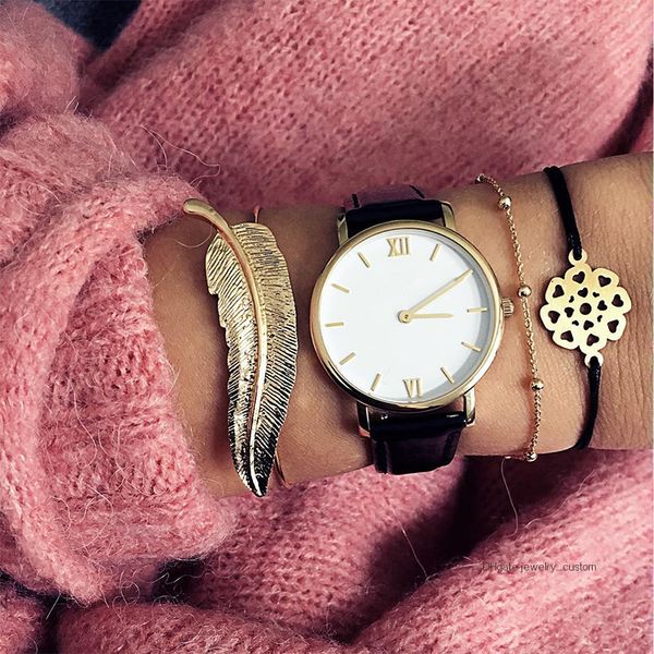 

3 pcs/ set punk leaf bead chain leather multilayer gold bracelet women exquisite wedding party bracelet set combination, Golden;silver