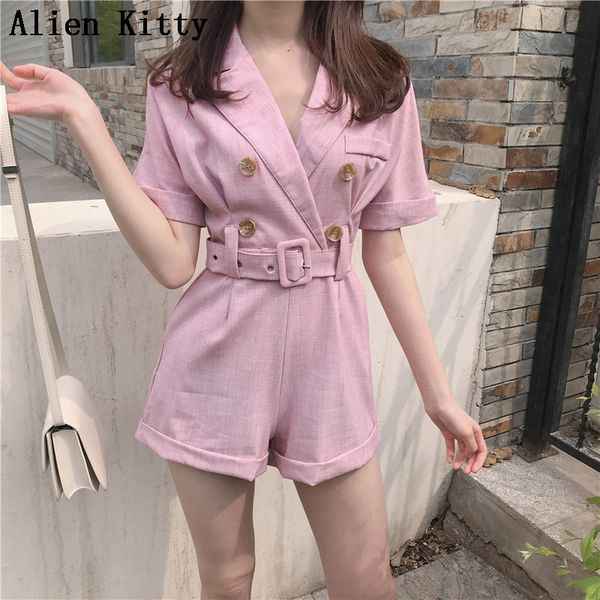 

alien kitty vintage hong kong style fashion elegant loose solid v-neck sweet empire simple casual sashes jumpsuit plus size, Black;white