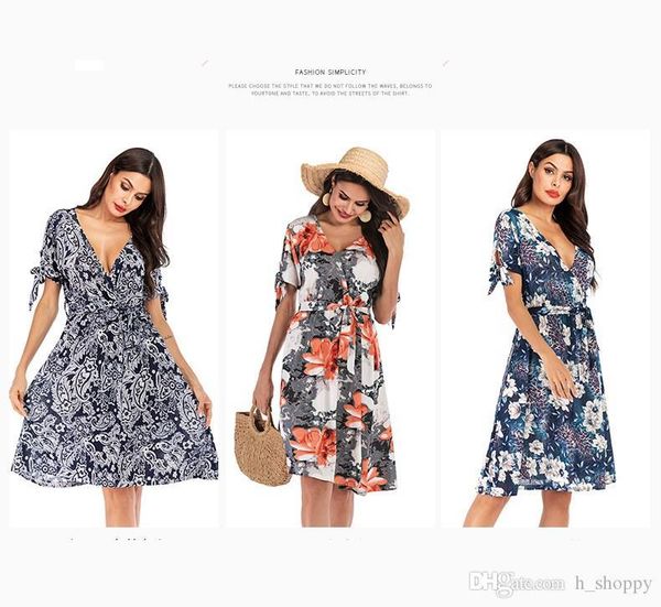 

2019 горячая новая европейская и американская мода женская v-образным вырезом цветочный сексуальный тонкий темперамент пригородные платья же, Black;gray