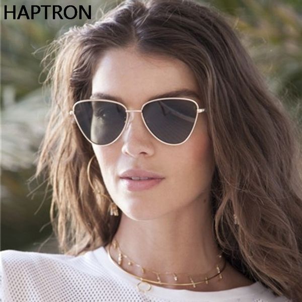 

haptron brand fashion designer sunglasses woman retro cat eye sunglass alloy metal triangular sunglasses uv400, White;black