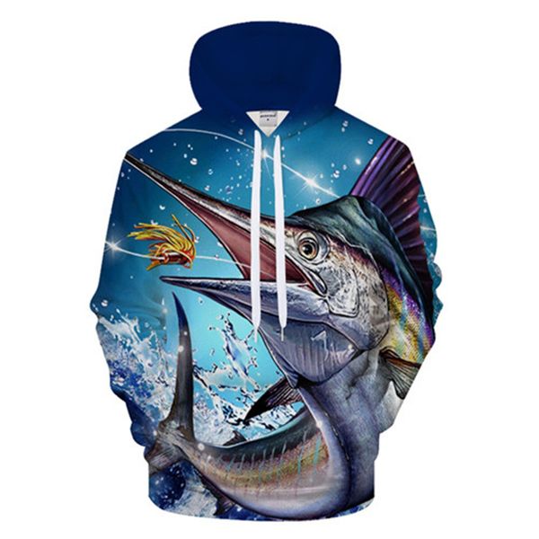 

2019 fish 3d fishing hoodies men sweatshirts anime tracksuit fish pullover brand hoody streatwear style autumn drop ship, Black