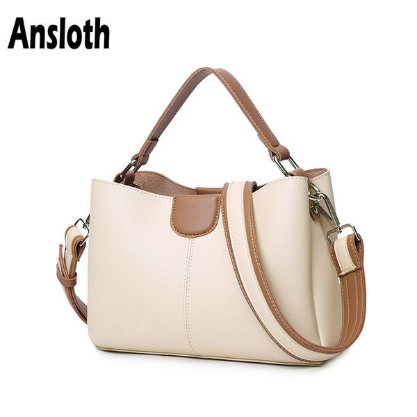 

ansloth quality pu leather shoulder bags women bag wide strap crossbody bags ladies solid color handbags small handle bag hps761