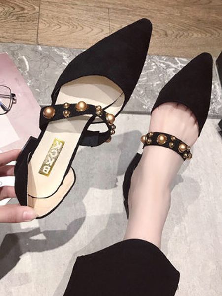 

in the single shoes female fairy wind 2020 spring fashion students wild thick with pointed shallow mouth high heel women's shoes, Black